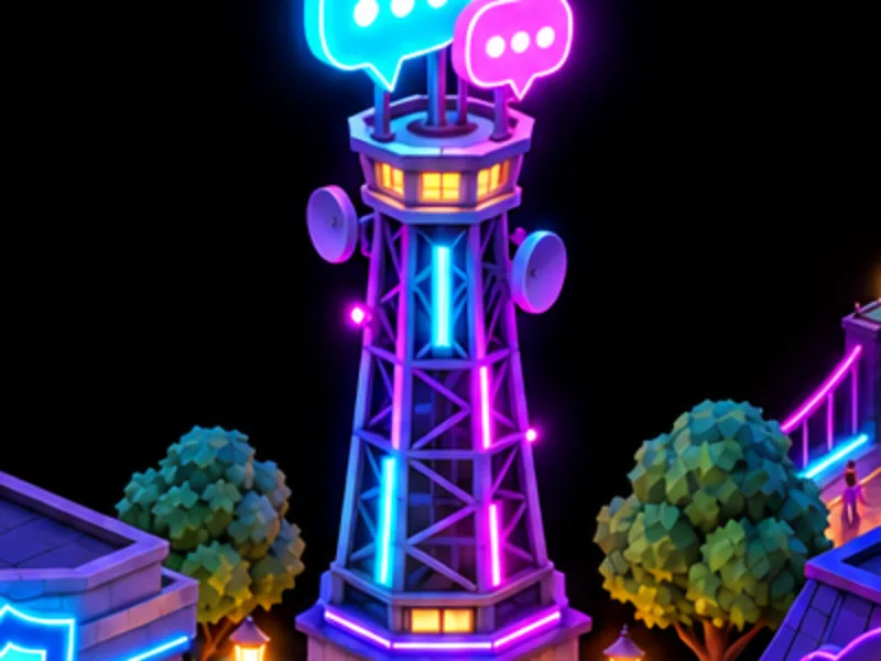 Torre con globos de chat de neón, la escena que representa a Tália